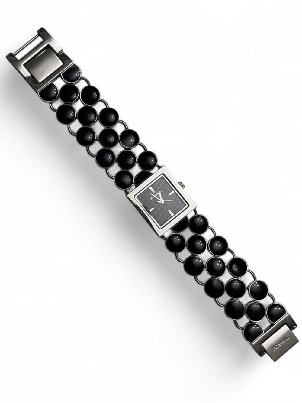 Vintage Y2K Fossil Black Silver Statement Watch